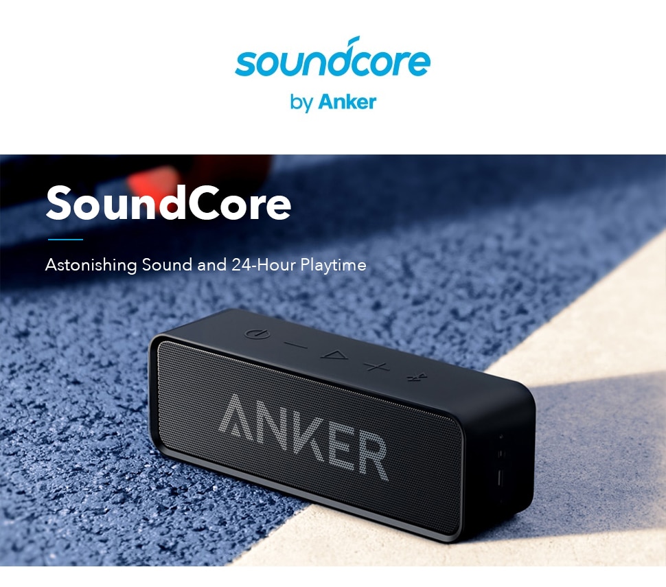 Anker Soundcore Portable Wireless Bluetooth Speaker with Dual-Driver Rich Bass 24h Playtime 66 ft Bluetooth Range & Built-in Mic