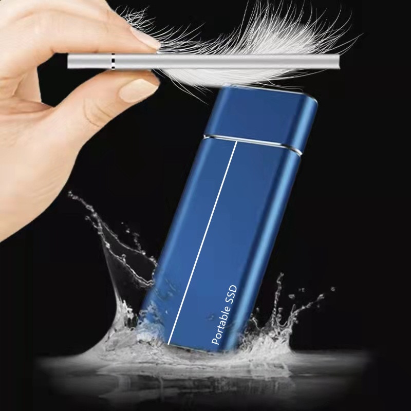 Slim Metal Frosted Design Portable SSD in blue or silver color - as shown