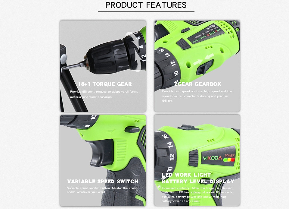  Two-Speed Cordless Electric Drill & Screwdriver with Rechargeable Lithium-Ion Battery